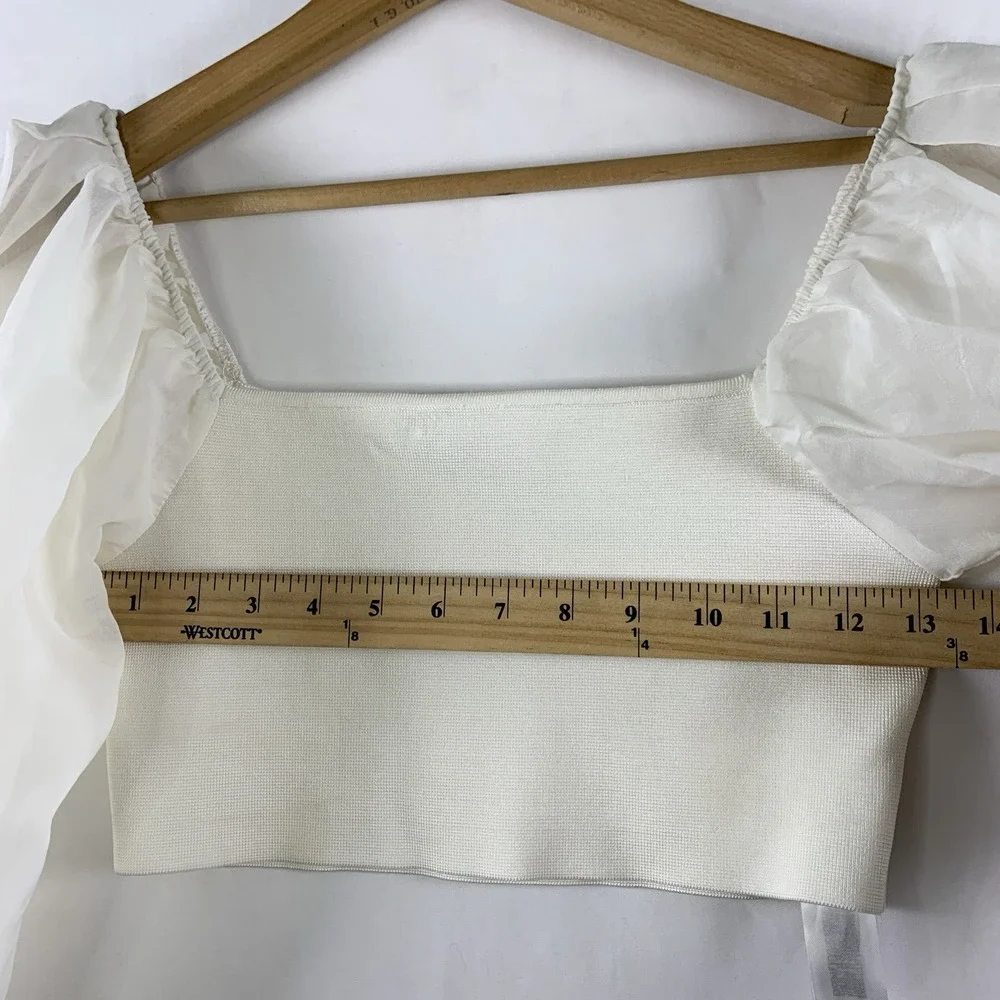 Zara Womens Sheer Puff Sleeve Bandeau Top Sz L Romantic Ethereal Feminine Bridal